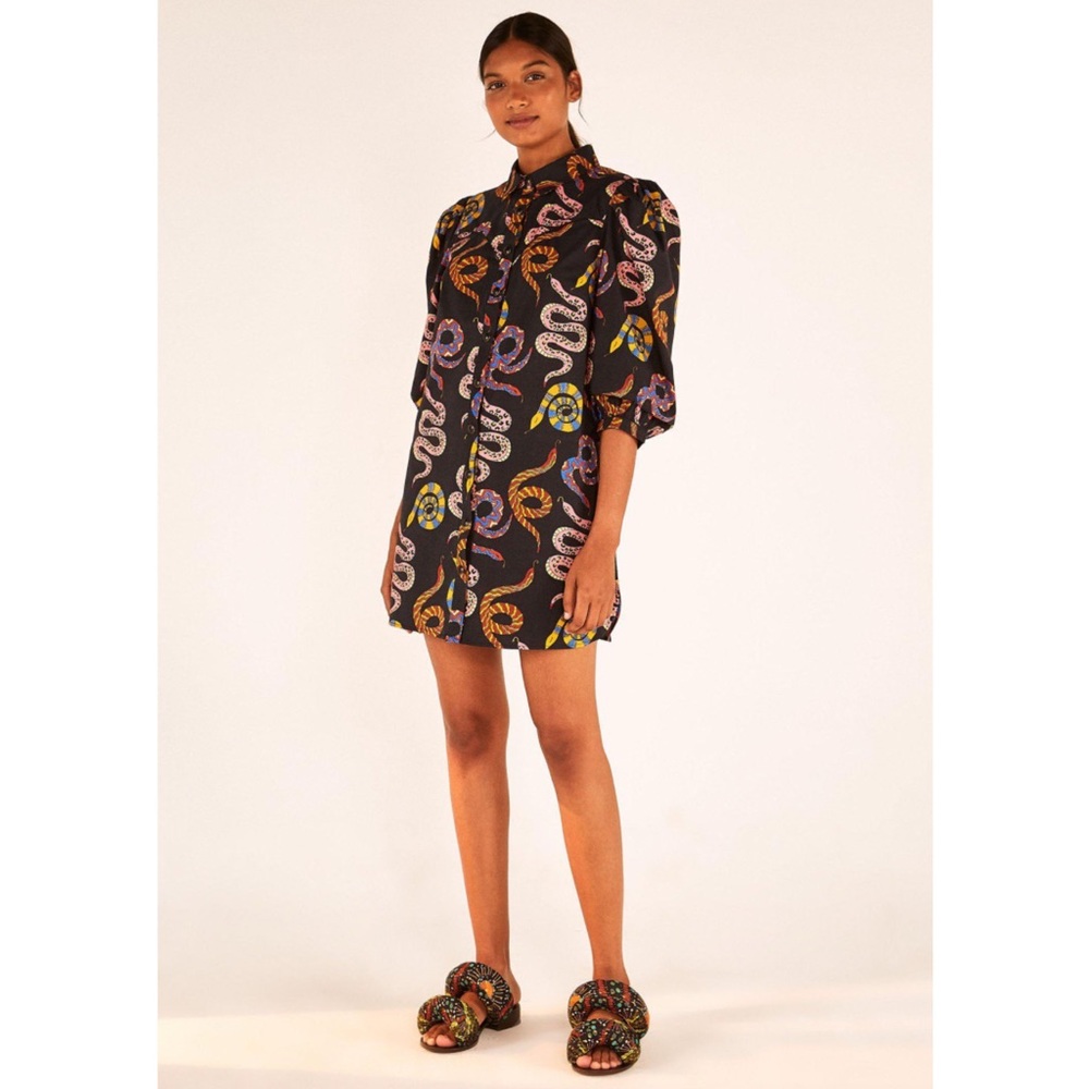 Farm Rio Snake Print Wild Life Mini Shirt Dress